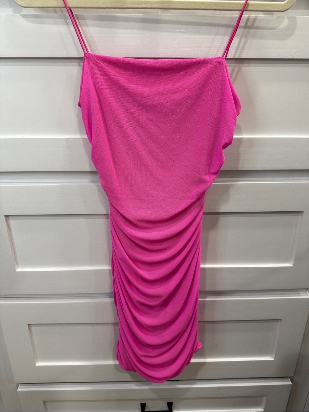 Princess Polly Ruched Spaghetti Strap Mini Dress in Hot Pink
